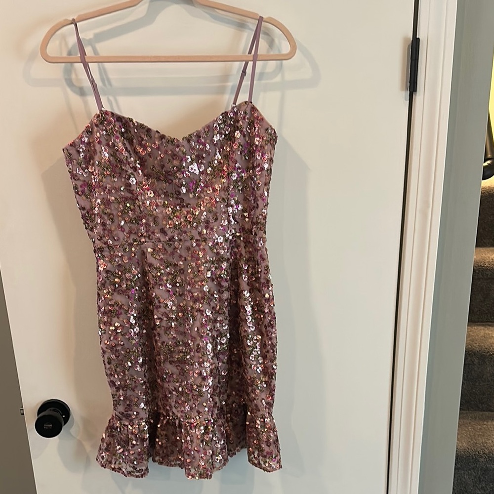 Sequin Pink Dress with Spaghetti Straps